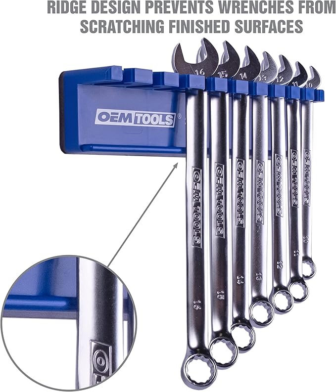 OEMTOOLS 22515 Magnetic Wrench Holder and Tool Organizer, Magnet Holds Up To 10 Wrenches To Most Metal Surfaces, SAE and Metric, 9.25 Inch Magnetic Tool Holder For Shop Or Garage, Blue