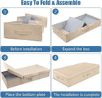 Supowin Underbed Storage Containers Bin with Lids (Set of 2) Large Under Bed Storage Organizer Box with Handle, Foldable Under the Storage Bags for Organizing Clothes, Shoes, Blankets, Pillows-Khaki