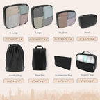 Shacke Premium 8 Packing Cubes Set - Lightweight Mesh Travel Luggage Organizers with Laundry Bag, 8-Piece Suitcase Storage System (Air Black)