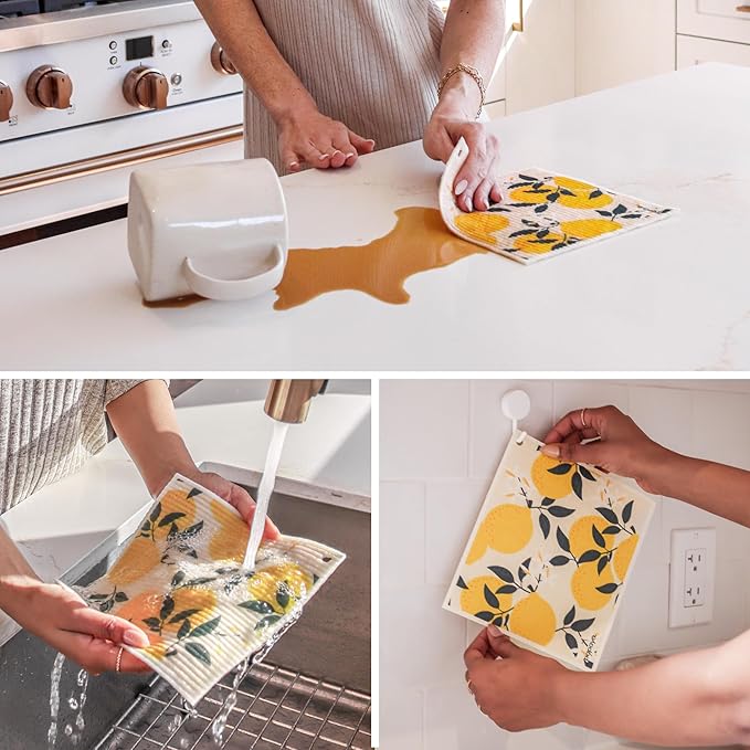 Papaya Reusable Paper Towels 2-Pack - 2 Sheets + 1 Hooks, Quick Drying, No Odor, 1 Sheet Replaces 17 Rolls, Washable Kitchen Cloth, Sustainable Dish Sponge, Eco Friendly Gift