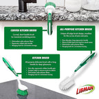 Libman Green & White Cleaning Brush Kit, 3-Piece Set, All-Purpose Brushes for Kitchen, Basins, Sinks, Dishwashers