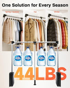 Pull Down Closet Rod 32-45 Inch, 44 lbs Capacity for Hanging Clothes, Polished Metal Wardrobe Lift Rail Organizer with Two-way Buffering, Side-Mounted for Cabinets/Wardrobes