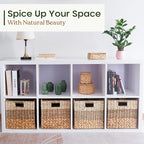 12x12 Storage Cube Bins Wicker Storage Basket for Cube Shelf, Natural Foldable Square Baskets for Storage, Large Woven Cube Storage Bin with Handle, Baskets for Pantry, Bedroom Set of 4