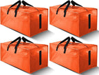 HOMESURE 4 Pack Large Strong Moving Bags with Zippers & Carrying Handles - Water-Resistant - Heavy Duty Storage Tote for Space Saving, Fold Flat, Alternative to Moving Box (Orange)