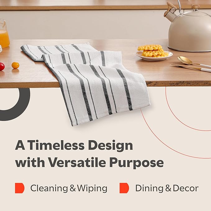 Zeppoli Classic Kitchen Towels - 6 Pack 100% Natural Cotton Towel Set, Reusable Wash Cloths, Absorbent Dish Towels, Machine Washable Hand Towels, Kitchen Essentials, 20" x 28" - Black VAR