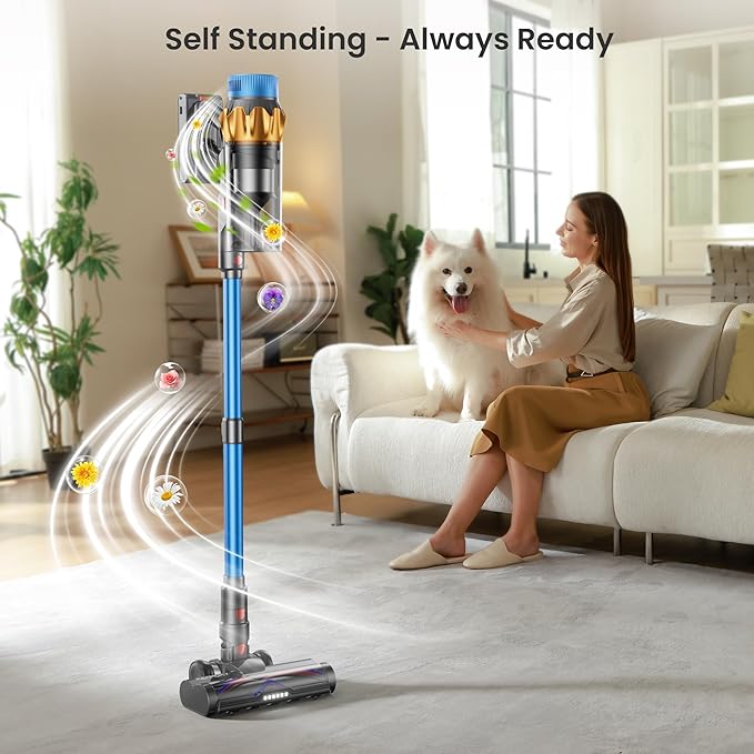 Cordless Vacuum Cleaner, 580W 48KPA 70Mins Vacuum Cleaners for Home, Self-standing Stick Vacuum with Aromatherapy, Anti-Tangle Brush, Wall Mount Charging Vacuum for Hardwood Floor/Carpet/Pet Hair