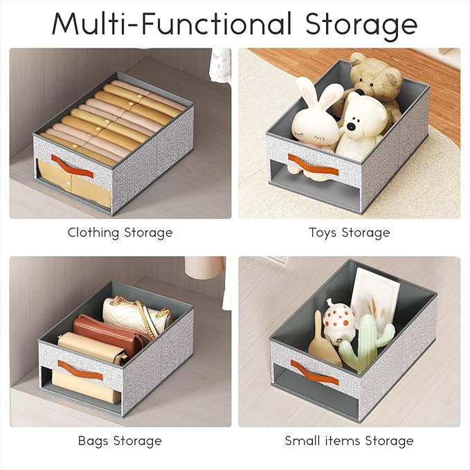 Homsorout Drawer Organizers and Storage - 6 Pack Foldable Pants Organizer with Clear Window & Handles, Fabric Closet Organizer for Clothes, Jeans, Sweaters, Towels, T-shirt, Scarf (Ant Light Gray)