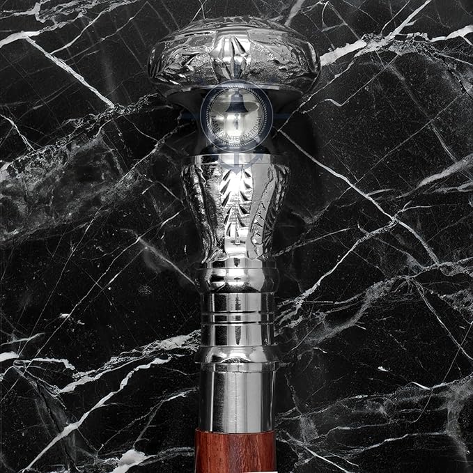 Deluxe Walking Sticks | Rosewood Crafted Cane with Solid Brass Chrome Decorative Bars | Nagina International