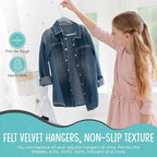 TechZoo 50 Premium Kids Velvet Hangers - 14" Non-Slip Ultra Slim Space-Saving Clothes Hangers with 360° Swivel Hook - Strong & Durable Hangers for Children & Preteens Wardrobe - Blue