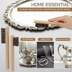 TAKAVU Horsehair Detail Brush Set, Silver Cleaning Brushes & Polish Cloth for Silverware Plateware Jewelry