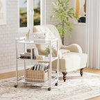 HITNET White Bar Cart, Home Bar Serving Cart, Kitchen Trolley on Wheels with Storage, 3 Tier Rolling Beverage Cart for Living Room Kitchen Home Office