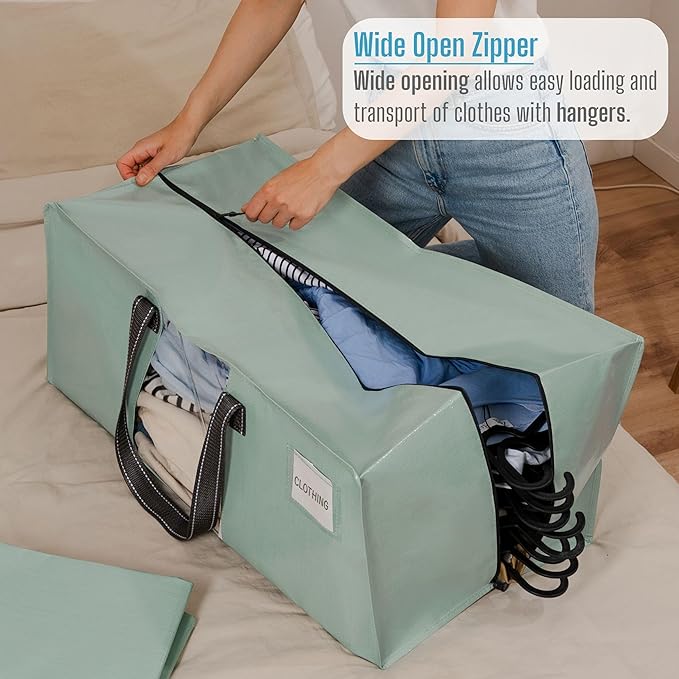 VENO 6 Pack Moving Bags for College, Heavy-Duty Storage Totes, Moving Boxes and Wardrobe Packing Supplies Alternative - Extra Large Durable Laundry Bags for Clothes (Shiny Light Green, 6 Pack)