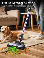 Cordless Vacuum Cleaner, 46Kpa/55 Mins Vacuum Cleaners for Home, Self-Standing Stick Vacuum with Rechargeable Dock,LED Display & Anti-Tangle,Lightweight Rechargeable Vacuum for Carpet (Violet)