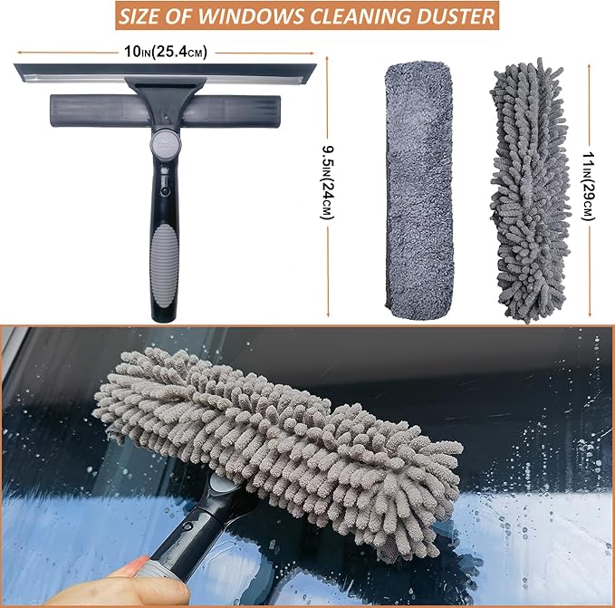 2 in 1 Window Washing Squeegee & Duster Window Cleaning Tool with 2 Pad Compatible with Standard 3/4 Inch Threaded Poles for Home Indoor Outdoor Window Washing//Duster Head Only (Gray)