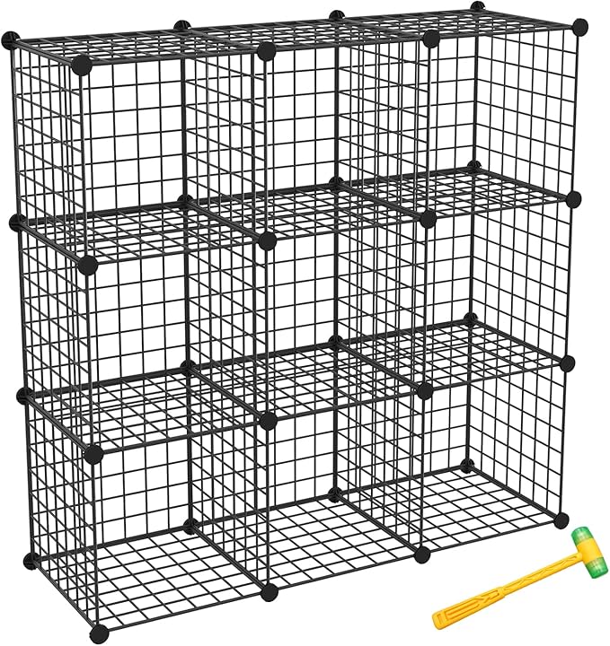 TUMUCUTE Wire Cube Storage Organizer, Metal Storage Shelves Bookshelf, Stackable Modular Closet Organizer for Bedroom Living Room, Office,Storage Shelves (9 Cubes, Iron)