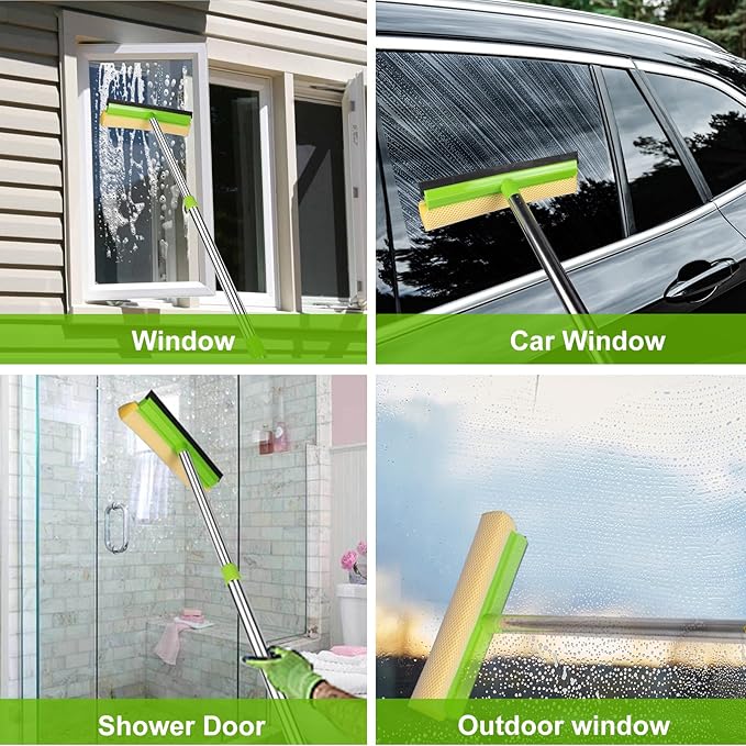 ITTAHO Window Squeegee, Squeegee for Window Cleaning, 2 in 1 Squeegee Window Cleaner with 58'' Long Handle,Window Washing Kit with Extension Pole for Shower, Windshield, Mirror, Gas Station, Glass