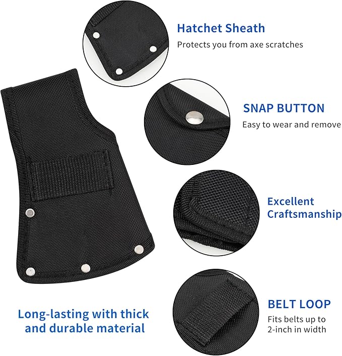 Hatchet Head Sheath Holster, Black Oxford Sheath for 1-1/4Lb Axe, Double Snap Hatchet Protector Cover with Belt Loop, Outdoor Camping Hiking Accessories