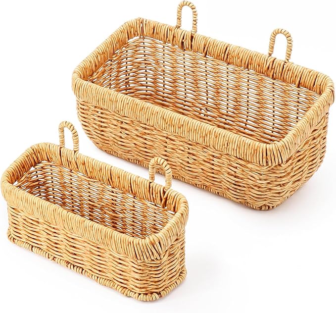 AceList Wall Hanging Basket, Boho Style Hand-Woven Hanging Storage Baskets - Set of 2, Ideal for Boho Room Decor, Kitchen, Garden, and Living Room