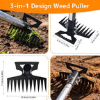 Stainless Steel Weed Puller Tool - Detachable 4-Section Handle with Saw Blade Weeder, 59" Root Remover for Lawn, Garden & Yard