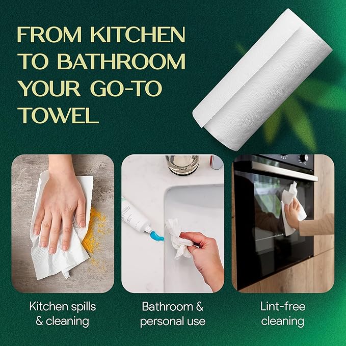 100% Bamboo Paper Towels | Lint-Free, Eco-Friendly, Tree-Free | 2-Ply Kitchen Paper Towel | Food Grade – FSC-Certified, BPA/PFAS-Free | 6 Mega Rolls – 150 Sheets/Roll | PALM NAKI