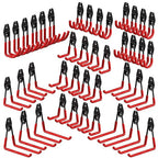 3-H Garage Wall Hooks 42 Pack, Heavy Duty Garage Hooks with Extra Welding Spots, Wall Mount Storage Organizer for Hanging Garden Lawn Tools, Ladder, Bike, WeedEater, Chair, Shovel, Blower (Red)