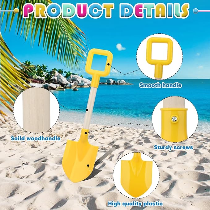 Mototo 4 Pieces 16 Inch Beach Shovels Large Beach Spades Multicolor Sand Shovels with Wooden Handle Plastic Shovel for Digging Beach Sandbox Snow Garden Toys Set for Kids Adults (4 Pack, Light Series)
