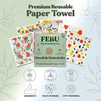 FEBU Swedish Dishcloths for Kitchen | 5 Pack Fruit Pattern Reusable Paper Towels Washable | Swedish Dish Towels | Non-Scratch Cellulose Sponge Cloths | No Odor, Biodegradable Cleaning Cloths