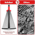 BsBsBest 75 Inch Rake for Leaves with 18 Metal Tines 10-18" Expandable Head Rakes Adjustable Handle for Lawn Leaf Rake Yard Tools for Collecting Leaves, Grass Clippings, Garbage