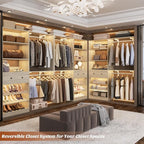 Closet System with Drawer - Reversible 5FT Wood Closet Organizer System with 2 Hanging Rods and Adjustable Shelf, Walk In Closet Organizers with Shoe Rack, Built-In Garment Rack, White Oak