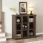 GarveeHome 9 Cube Storage Organizer Bookshelf, 4 Tier Farmhouse Horizontal Bookcase, 37.4 Inch Wood Storage Bookcase for Entryway, Long Low Bookshelves for Living Room-Black Oak