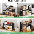 Kitstorack Adjustable Microwave Oven Rack,Microwave Stand Shelf Heavy Duty 2-Tier Shelf with Cutting Boards Stand for Kitchen Shelves Counter Top Organizer, Holds 120lbs,9 Hooks