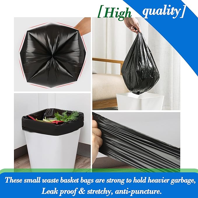 5 Gallon 80pcs (Fit 4.5-5.3 Gal) Small Black Trash Bags Strong Garbage Bags, 18-20 Liter Bathroom Trash Can Bin Liners, Unscented Plastic Bags for Office Home Kitchen, Waste Basket Liner, 5Gal-Black