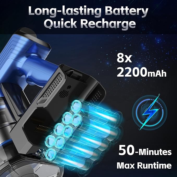 Cordless Vacuum Cleaner for Home, 45Kpa Lightweight Stick Vacuum with Powerful Suction, Rechargeable Battery Up to 50mins, Handheld Vacuum Cleaners for Carpets, Pet Hair, Hardwood Floors -Dark Blue