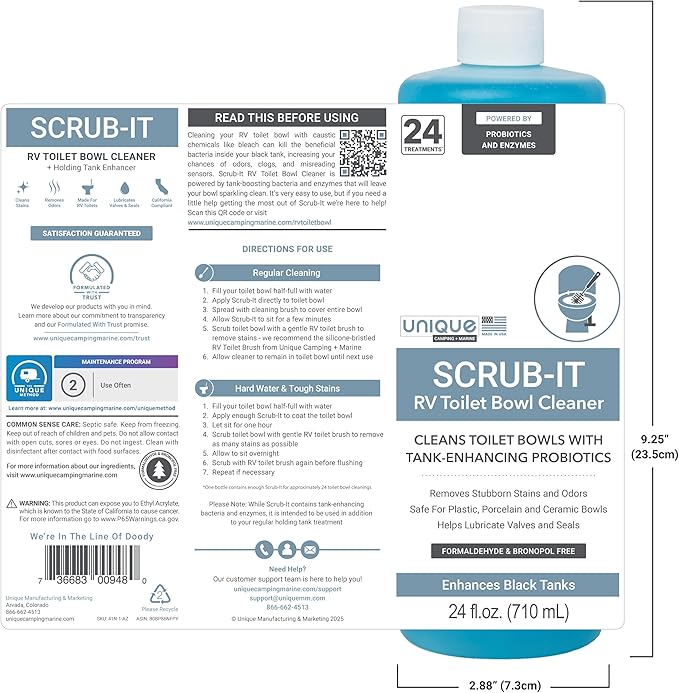 Unique Scrub-It RV Toilet Bowl Cleaner Liquid - Helps Remove Stink, Stains and Debris - Safe on All Toilet Types (24 oz)