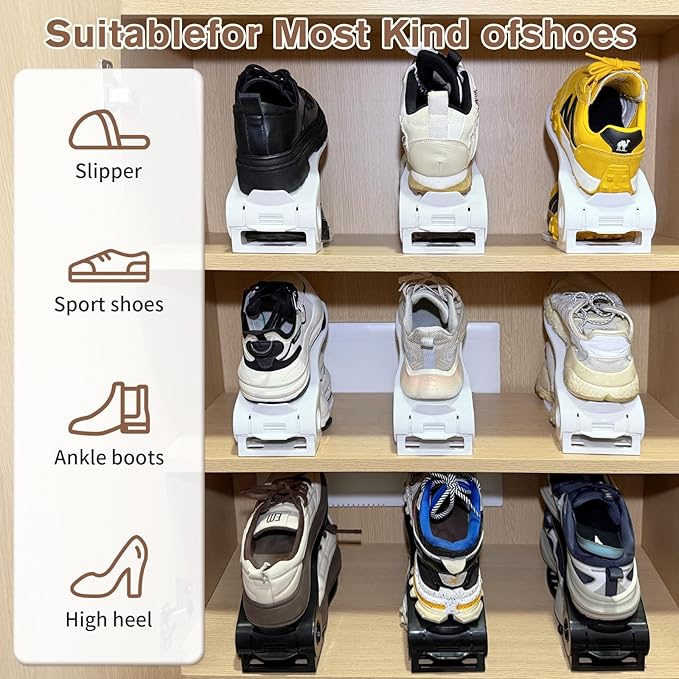 Shoe Slots Organizer Adjustable Shoe Stackers Double Deck Shoe Rack Holder Shoe Rack Storage Space Saver for Closet Organization