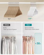 SONGMICS Velvet Hangers 60 Pack, Non-Slip Clothes Hangers with Shoulder Notches, Pants Bar, 360° Swivel Hook, Space-Saving, for Closet, Cloud White UCRF030W01