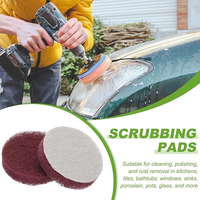 Power Scrub Pads, Scrubbing Pads 320 Grits Scouring Discs - Fitting for (Home Kitchen Cleaning - Drill Attachment - Scrubber Replacement) 20 Pcs & 2 Inch & Red