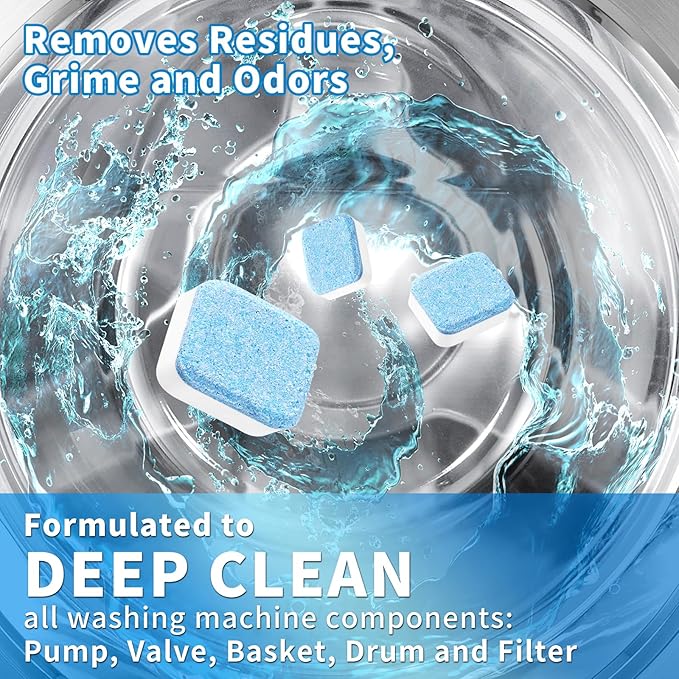 Washing Machine Cleaner Descaler 26 Pack-Deep Cleaning Tablets for HE Front Loader & Top Load Washer, Septic Safe，Deodorization and descaling-1 Plus Year Supply
