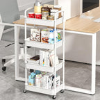 MOYIPIN 4-Tier Plastic Rolling Utility Cart with Handle,Utility Storage Cart for Office, Living Room, Kitchen,Movable Storage Organizer Shelves,White