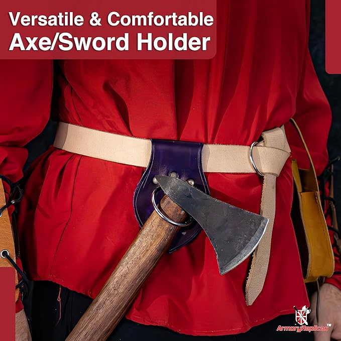 Armory Replicas - Genuine Rawhide Leather Universal Axe Frog - Medieval Hand Crafted O-Ring Funcitonal Outdoor Costume LARP Weapon Holder