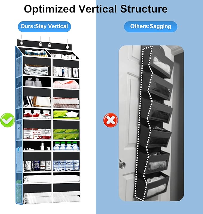 Over The Door Organizer Multi Pocket,5 Tier Large Hanging Shelf for Storage Kids Toys, Diapers, Clothes,Yarn,Heavy Duty Behind Door Storage for Bedroom Bathoom Nursery Closet Pantry,Black