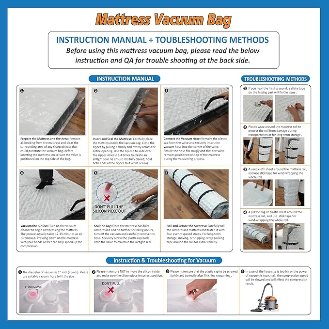 Storage Logic Foam Mattress Vacuum Bag for Moving, Storage, Vacuum Seal Mattress Bag with Straps (King/Cal-King)