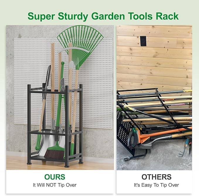 Dirza Garden Tool Organizer,Yard Tool Organizer for Garage Organization and Storage,Garden Tool Rack with 9 Loops for Garage, Shed, Outdoor,Easy Take Out and Storage,Will NOT tip over
