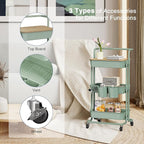 DTK 3 Tier Rolling Utility Cart with Cover Top Board, Movable Kitchen Storage Cart Trolley with Lockable Wheels, Cups, Hooks for Kitchen Bathroom Home Office Art Craft Storage(Turquoise/Green)