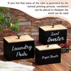 Dandat 3 Pcs Dryer Sheet Holder Laundry Pod Holder Scent Booster Container Set with Scoop Rustic Wood Dryer Sheet Container Laundry Beads Dispenser for Storage(Black)