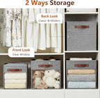 Storage Cube Organizer with Clear Window, Linen Collapsible Storage Boxes with PU Handles, Cube Storage Bins for Shelf, Closet, Cabinet, Bookcase (13x13x13, Gray)