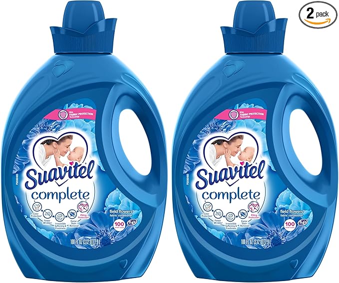Suavitel Liquid Fabric Softener, Field Flowers | 100 oz | Pack of 2 | 100 Small Loads | Fabric Protection Technology