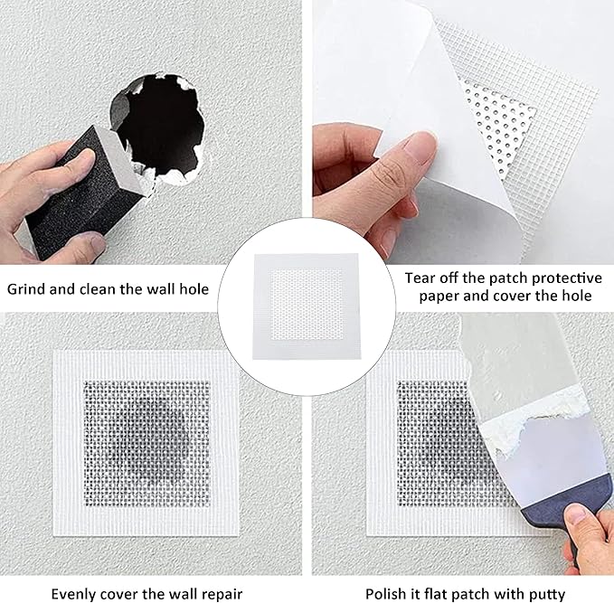 6PCS 4” Drywall Repair Kit, Aluminum Wall Patch with Galvanized Plate, Self Adhesive Fiberglass Dry Wall Hole Patches for Drywall Ceiling Sheetrock