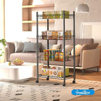 4 Tier Wire Shelving Wire Basket Shelf Storage Cart Adjustable Metal Shelf 2 Bottoms for Choose(Castor or Leveling Feet) for Office,Kitchen,Bedroom,Black(23.23" L x 13.11" W x 49.21" H)