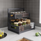 Under Sink Organizer Pull Out Cabinet Organizer Adjustable Height 2 Tier with Sliding Drawers Kitchen Bathroom Organizer and Storage(Gray-1pc)